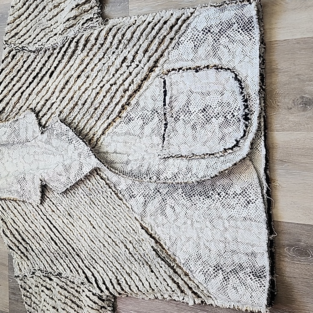 Custom Quilted Embroidered Patchwork Heavy Reversible Cardigan Jacket Blk Wht - Picture 10 of 15